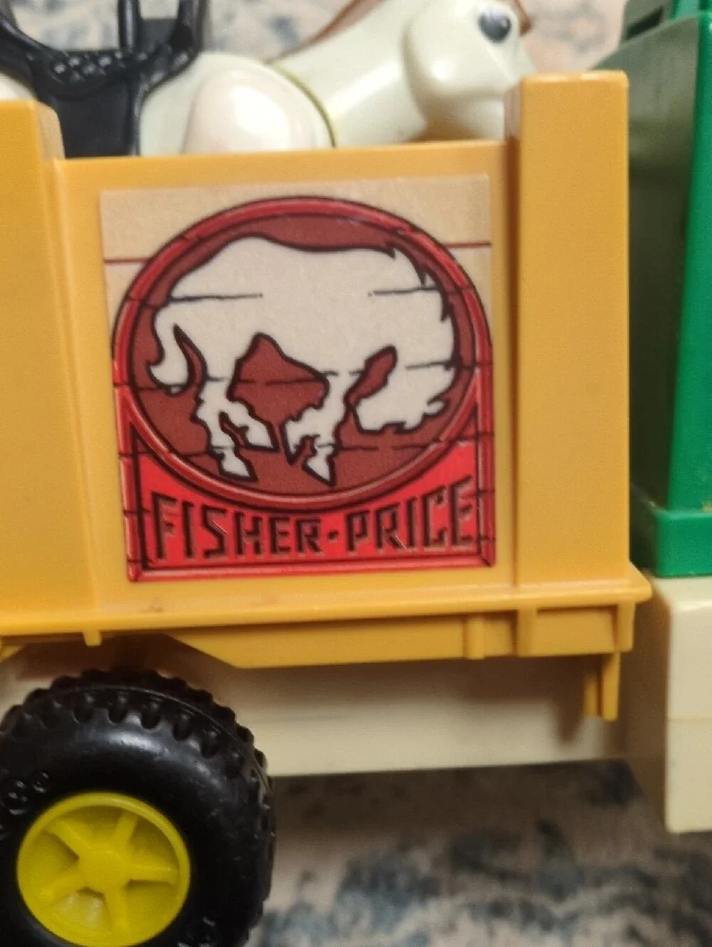 1979 Fisher-Price Husky Helper Green and Yellow Farm Truck with Cowboy and Horse